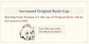 The announcement for a bigger Resin limit in Genshin Impact