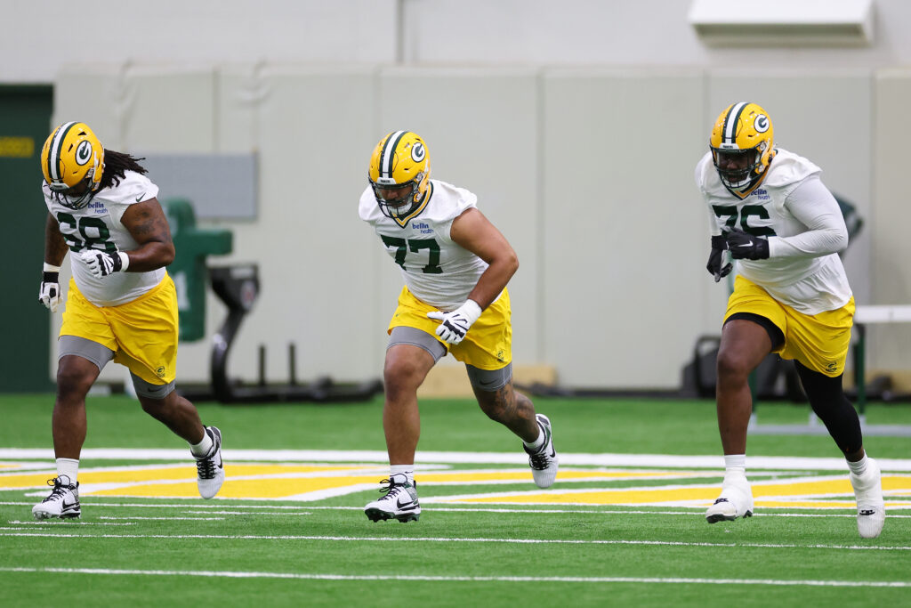 Green Bay Packers offensive lineman Trente Jones (left) has been forced to retire following rookie minicamp