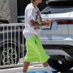 Justin Bieber appeared in photos walking around Los Angeles, California, wearing his shorts dangerously low
