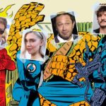 Pictures of the cast of Fantastic Four are overlayed over their comic counterparts