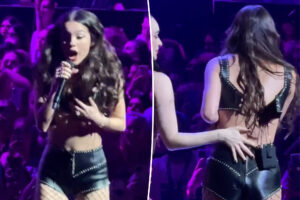 Olivia Rodrigo suffers wardrobe malfunction during sold-out London concert as dancers try to help her