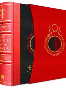 An image of The Lord of the Rings: Special Edition, which the red and black book slipping partway out of its red box.