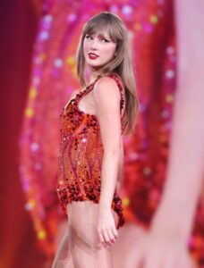 Taylor Swift performs onstage during The Eras Tour in Paris, France.
