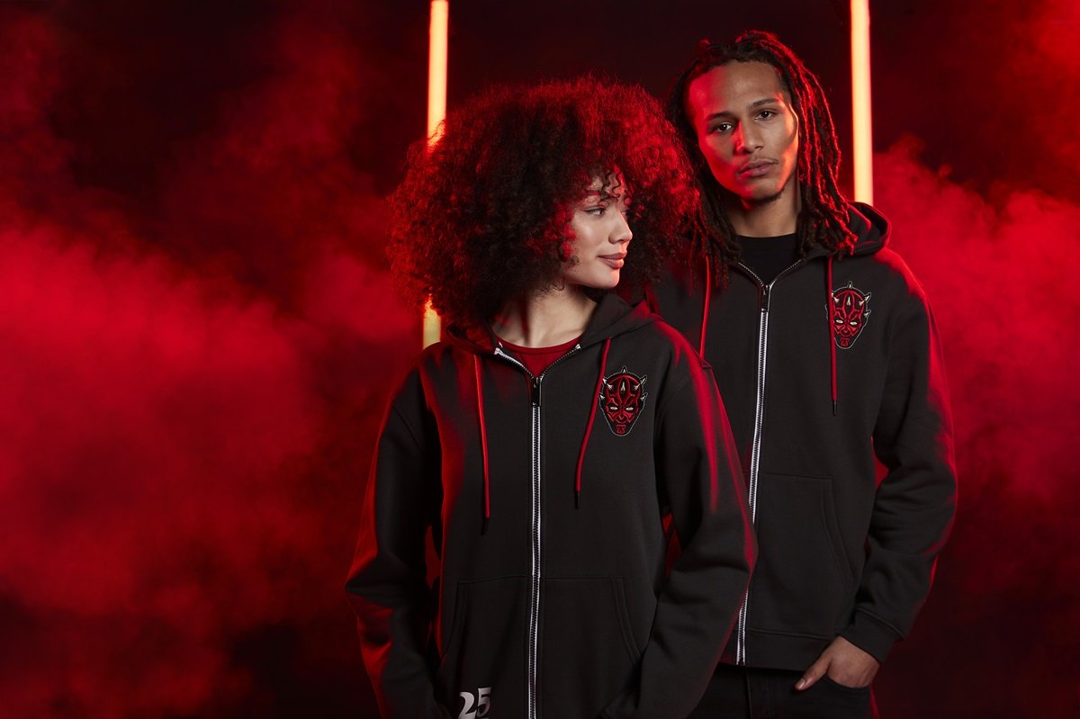 The Darth Maul zip hoodie, front view on models.
