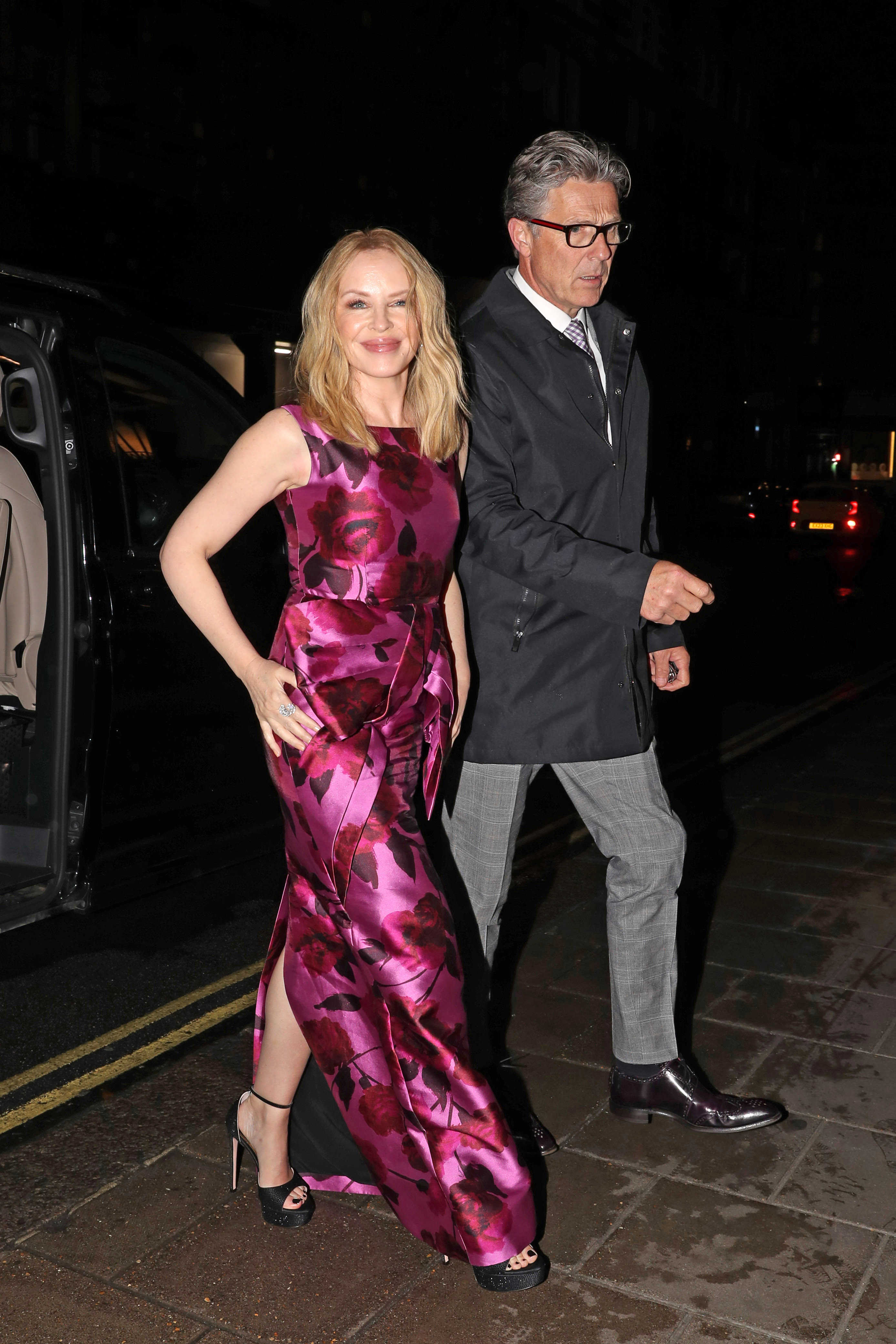Kylie Minogue looked fabulous in a pink dress as she celebrated her 56th birthday