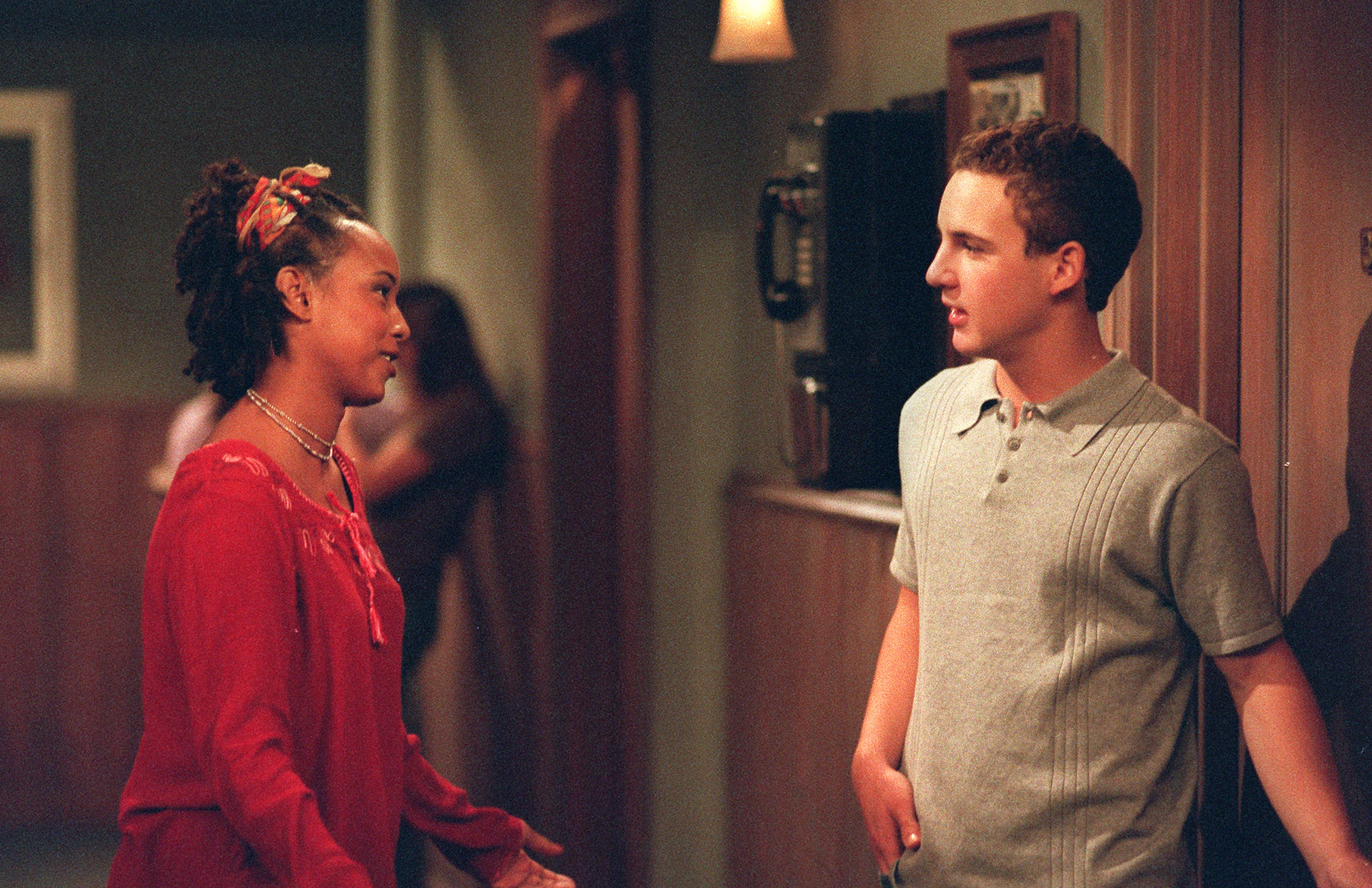 Trina McGee and Ben Savage in a still-image of an episode of Boy Meets World that aired on October 16, 1998