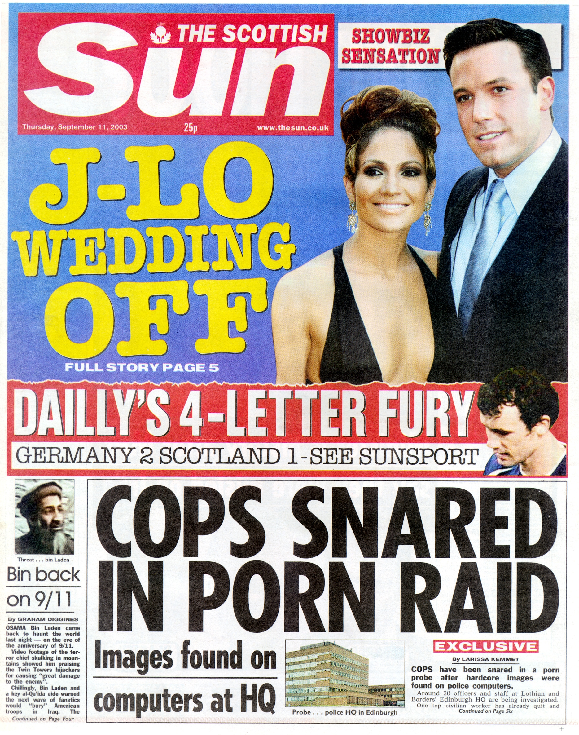 This is not the first time the couple have hit headlines with their relationship troubles - as this front page from 2003 shows