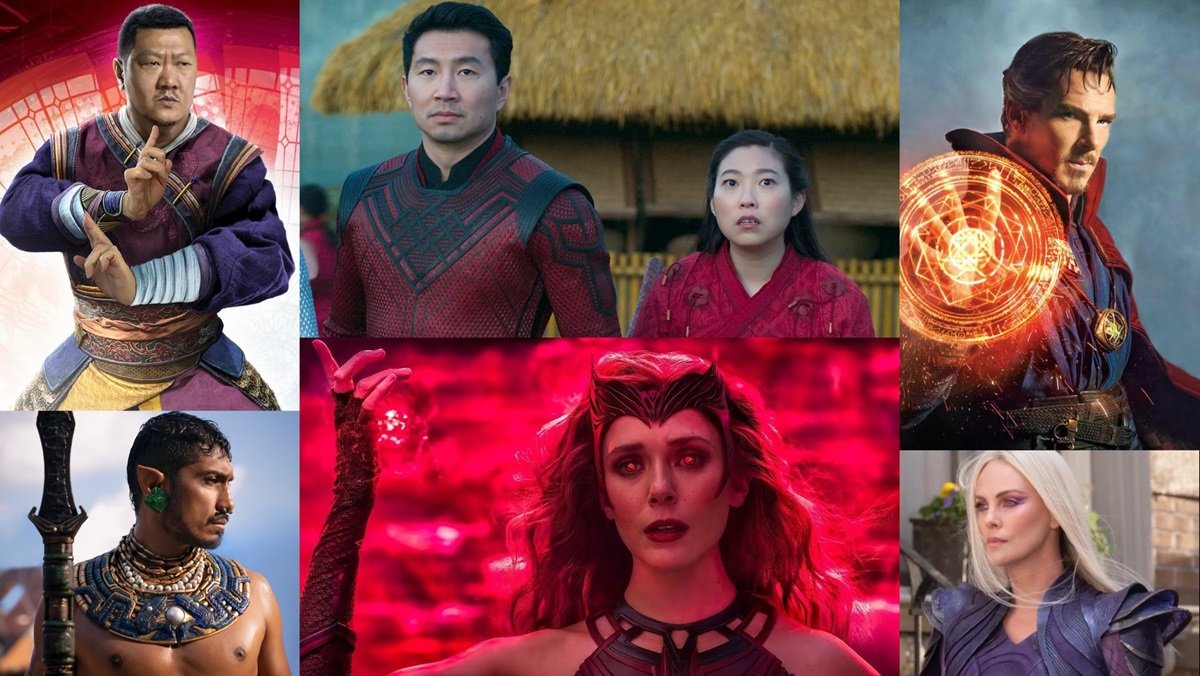 MCU mystic Wong, Shang-Chi (and Katy), Doctor Strange, Namor, Scarlet Witch, and Clea.