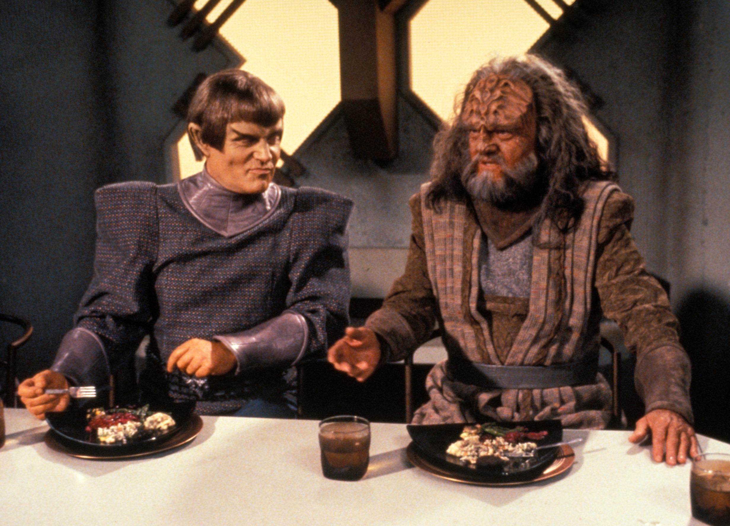 Alan Scarfe (as Tokath, left) in a scene from ‘Star Trek: The Next Generation’