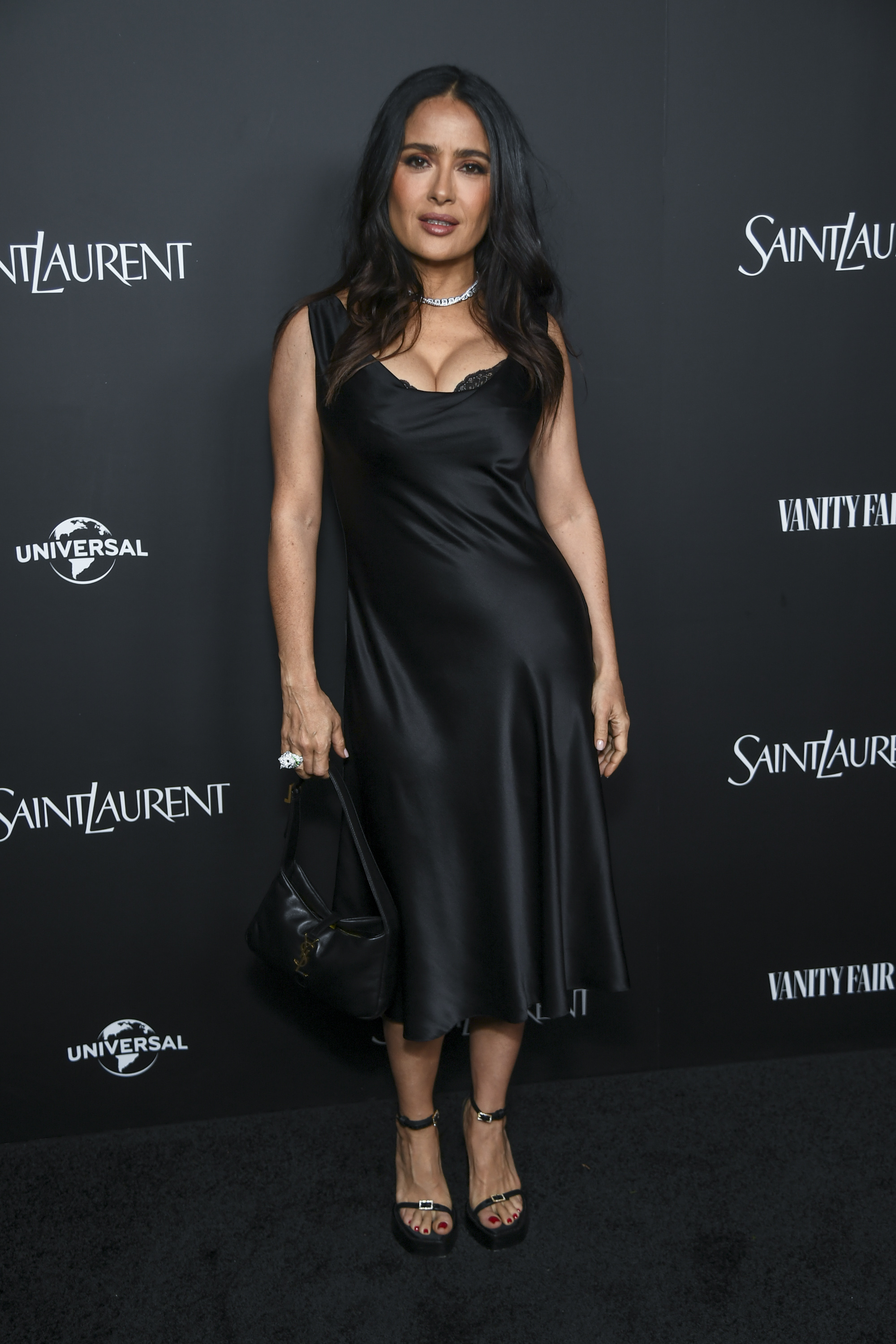 In March, Salma stunned in an all-black dress at an Oscars event