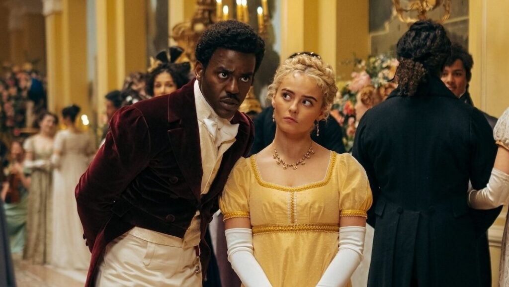 The Doctor (Ncuti Gatwa) and Ruby Sunday (Millie Gibson) look confused in Regency garb in Doctor Who episode Rogue.