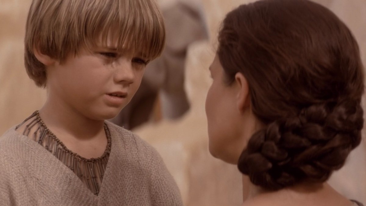 Young Anakin Skywalker talks to his mother Shmi in The Phantom Menace