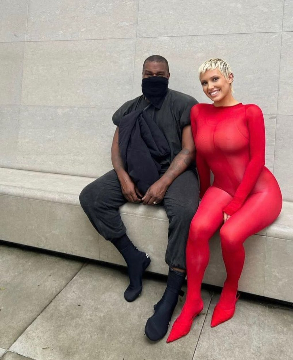 Bianca wore a red bodysuit and her blonde hair short in April and then Kim wore a black bodysuit and sported a bob cut days later