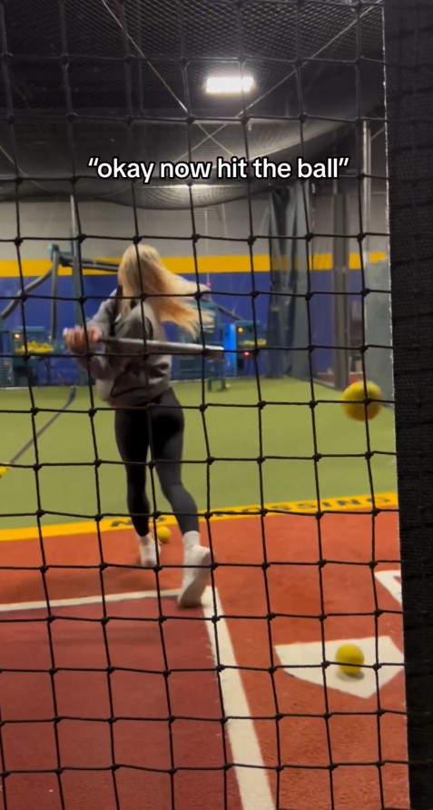 However, the 21-year-old cut to her swinging and missing at balls at the batting cages
