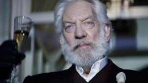 Donald Sutherland as President Snow in The Hunger Games franchise.
