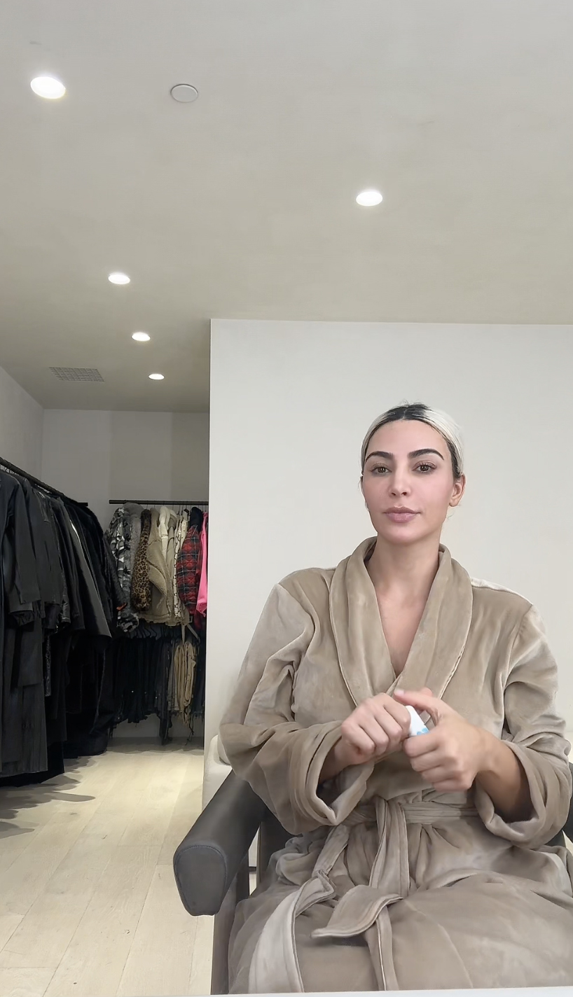 Kim recently showed her bare face and skin care routine in a TikTok