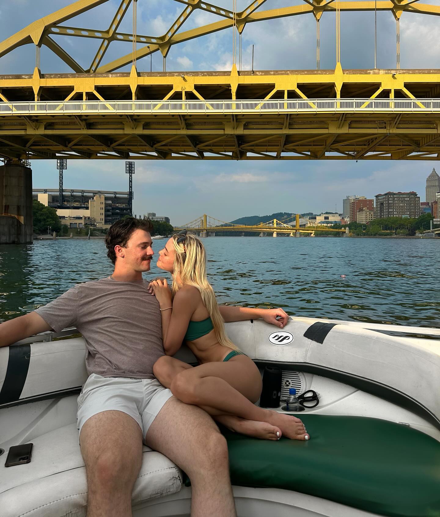 The loved-up pair headed down the Monongahela River