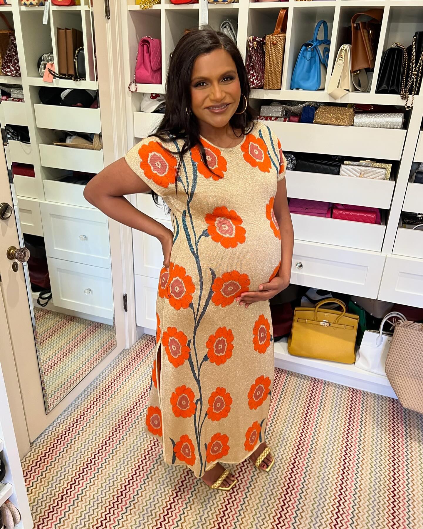 Mindy Kaling showing off her pregnant bump in an Instagram photo