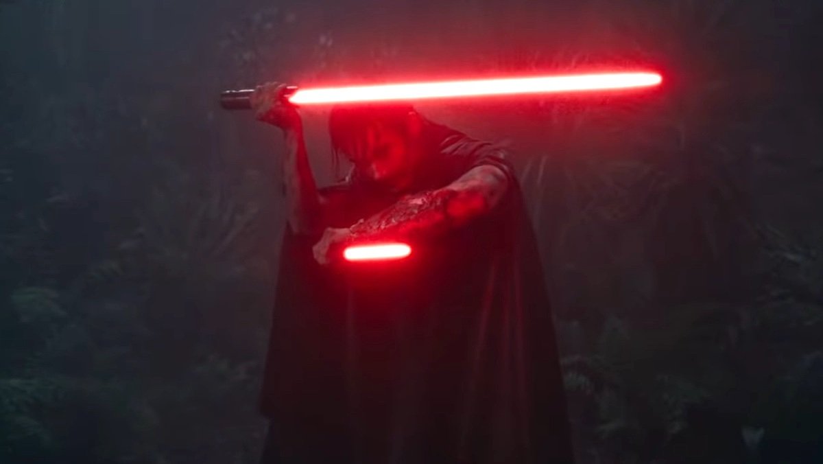 Qimir holds two red lightsaber blades on The Acolyte