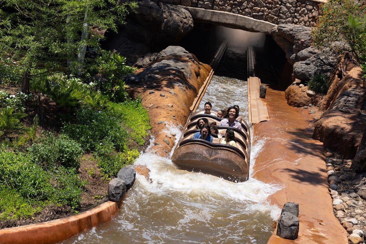 A log flume cascading down a water track