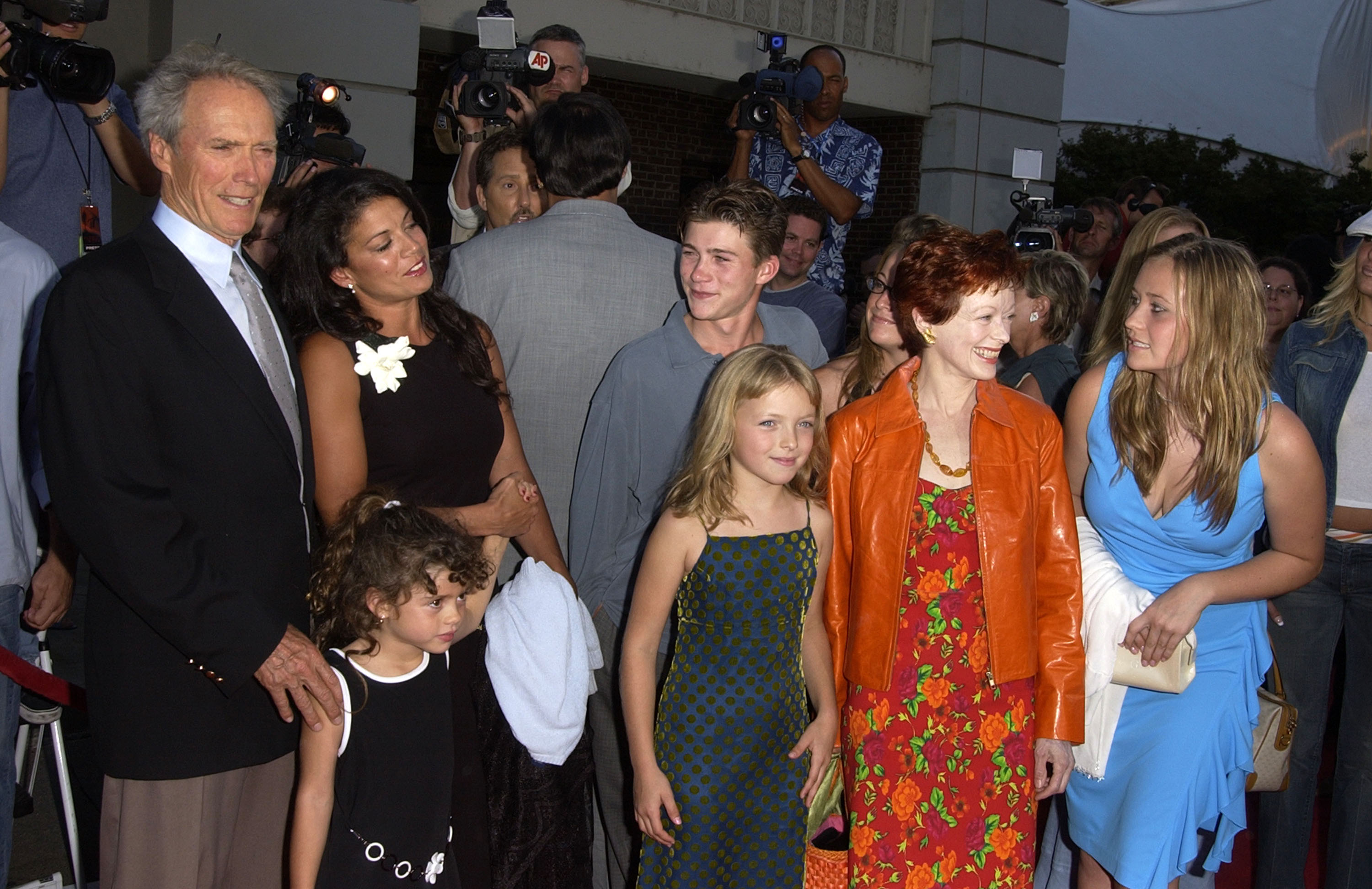 Clint Eastwood, his now ex-wife Dina, his ex-girlfriend, Frances Fisher, and his children Scott, Kathryn, Francesca, and Morgan photographed at a Hollywood event in 2002