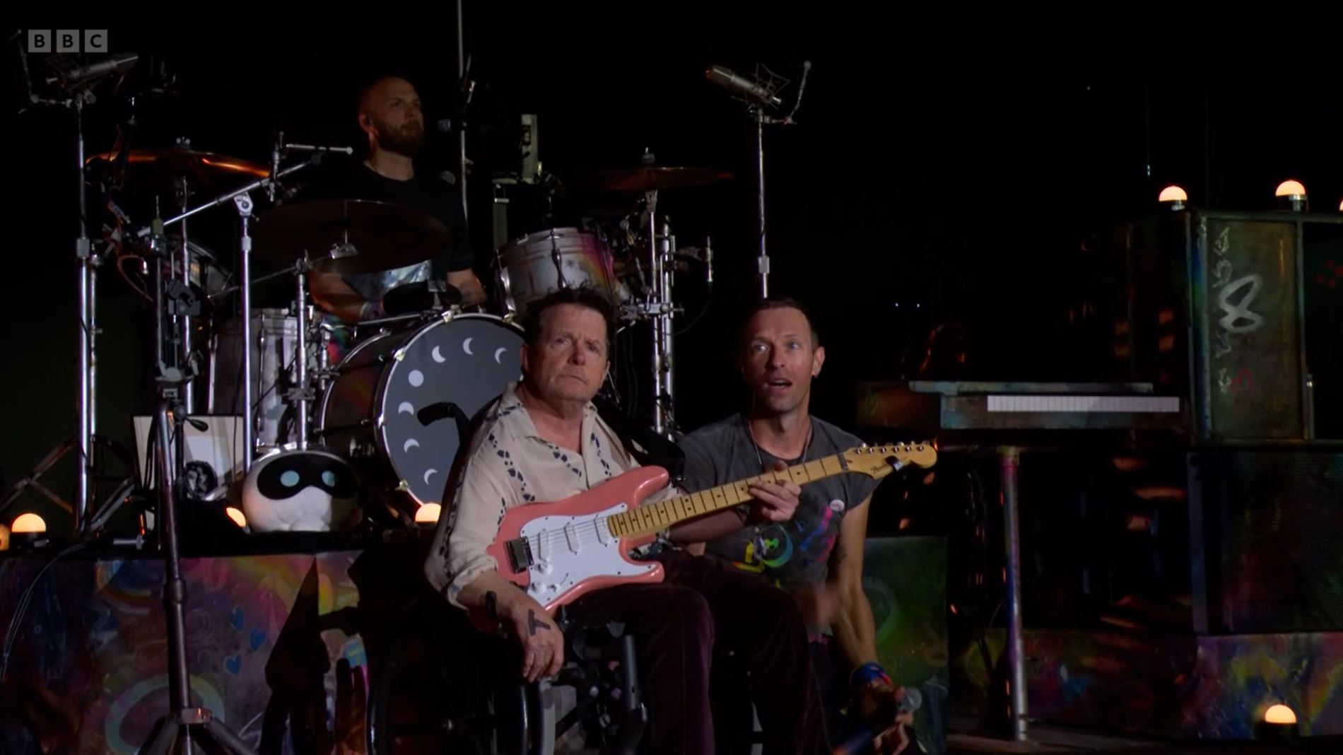 Michael with Chris Martin and Coldplay on the Pyramid Stage at Glastonbury