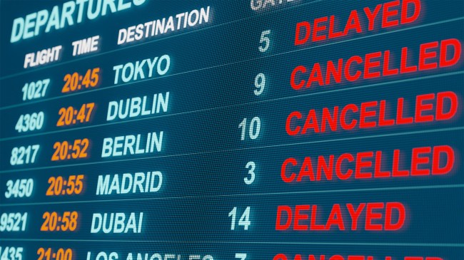 Airport flight table Cancelled flights delayed