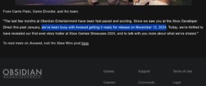 Avowed Release Date Leaked in Official Obsidian Blog