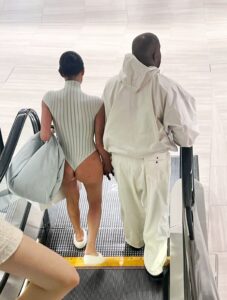 Bianca Censori has showed off her butt cheeks in a cream ribbed bodysuit at a mall in Tokyo
