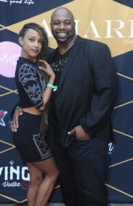 Trina McGee and her husband, Marcello Thedford, attend the Amare Magazine issue release soiree on June 24, 2017.