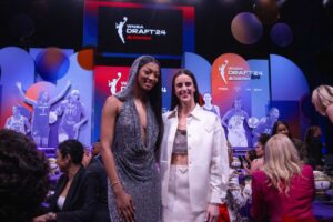 Angel Reese and Caitlin Clark attend the 2024 WNBA Draft