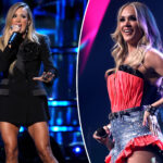 Carrie Underwood falls off stage in rain at South Carolina concert