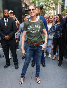 Celine Dion was all smiles as she was greeted by a crowd of fans in New York City