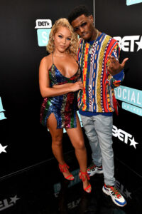 Jacky Oh and DC Young Fly attend 2019 BET Social Awards At The Tyler Perry Studios - Arrivals