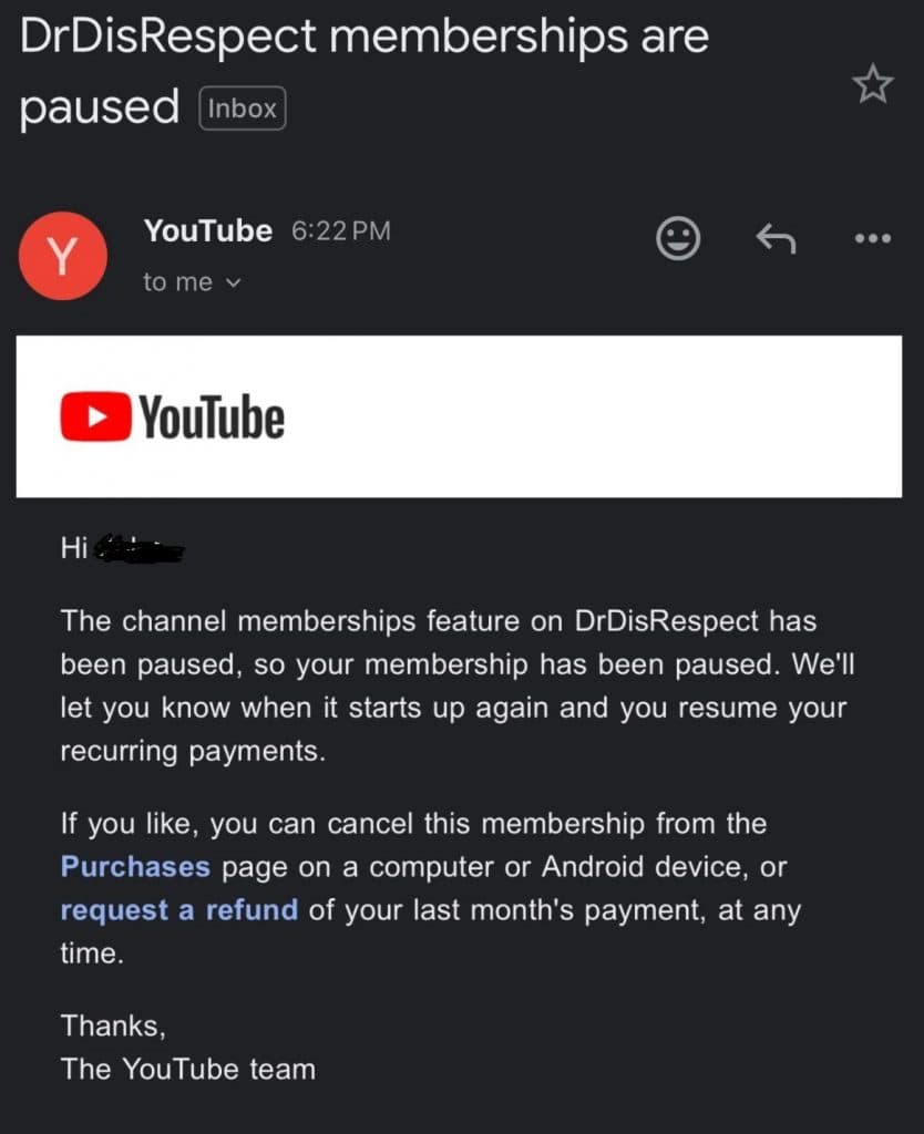 Dr Disrespect’s YouTube channel restricted as premium memberships paused