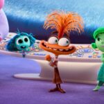 The legacy emotions from Pixar’s Inside Out all gather around a new arrival, the orange-skinned, Muppety-looking Anxiety, in Pixar Animation Studios’ Inside Out 2