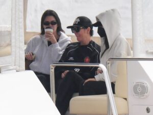Kris Jenner was seen rocking a casual look while on a boat with her daughters Kylie and Kendall in Spain