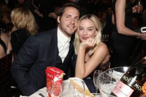 Tom Ackerley and Margot Robbie at the 2020 Golden Globe Awards in Beverly Hills, California.
