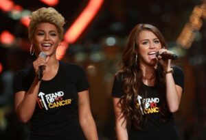 Beyoncé and Miley Cyrus perform on stage at Radio City Music Hall on Sep. 5, 2008, in New York City.