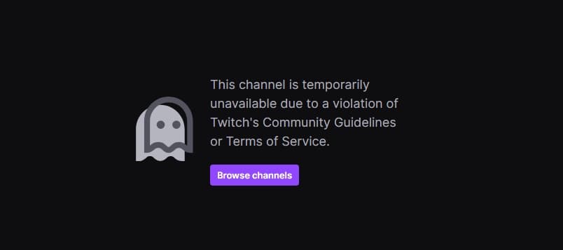 Twitch ban screen saying account is temporarily unavailable