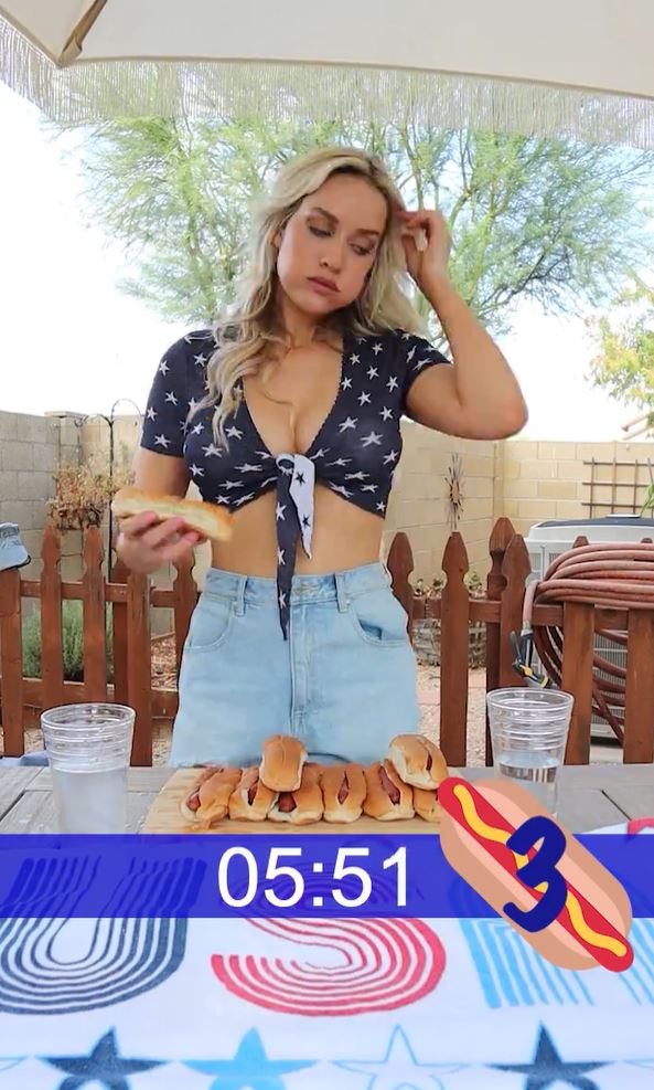 Paige Spiranac tried to eat as many hotdogs as she could in ten minutes