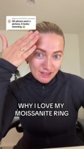 Alice revealed that her ring is moissanite