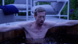 Peter Crouch takes on a 20-minute ice bath as part of a morning challenge