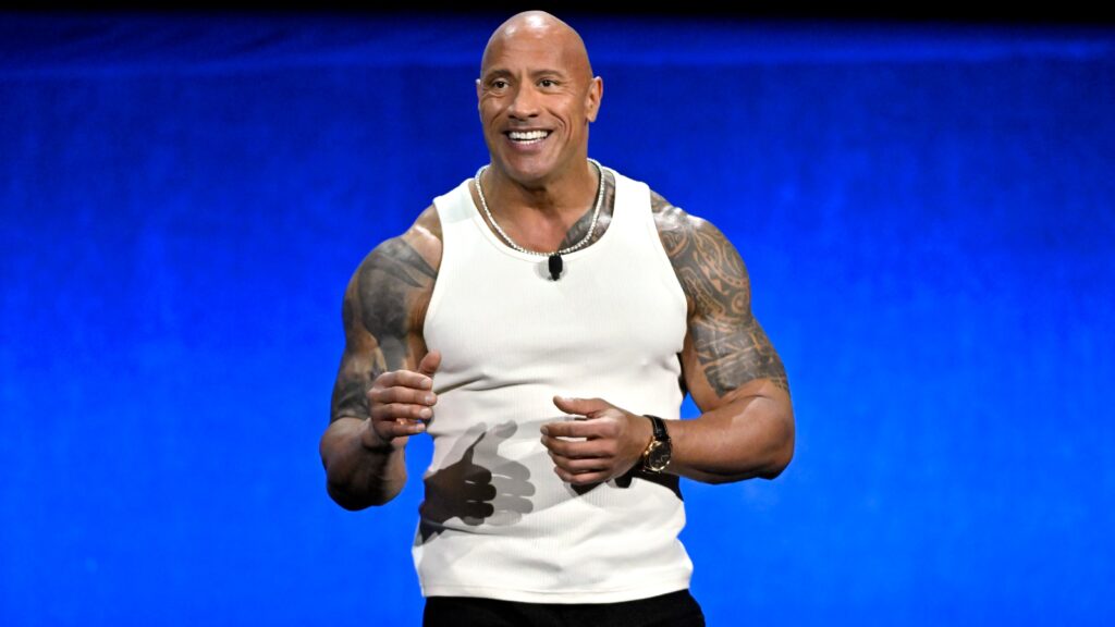 Dwayne The Rock Johnson in a white tanktop