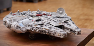 A stock photo of the Lego Millennium Falcon