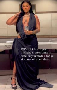 Buddy Von took to Instagram to share how she made her own birthday outfit from a bedsheet