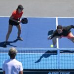 Yana Newell and Brendon Long in action during a mixed pro doubles match during the third day of the 2024 Zimmer Biomet APP New York City Open at USTA Billie Jean King National Tennis Center on May 24, 2024 in New York City.