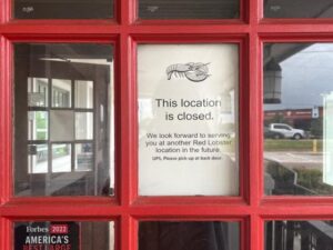 Red Lobster store with a closed sign