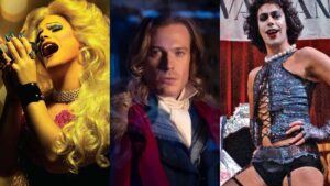 John Cameron Mitchell in Hedwig and the Angry Inch (L) Sam Reid as Lestat in Interview with the Vampire (Center) Tim Curry as Frank N. Furter in the Rocky Horror Picture Show (R)