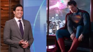 Will Reeve on ABC News (L) and David Corenswet as Superman (R)